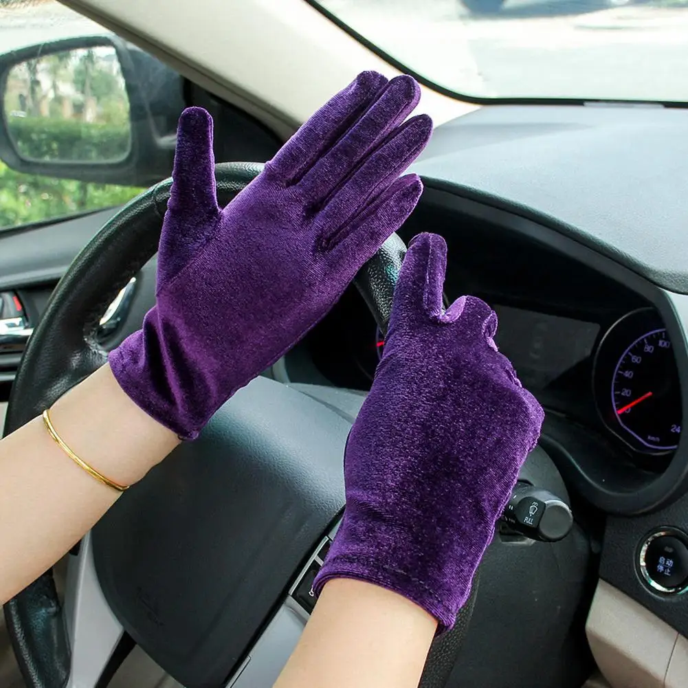 Dance Performance Gloves Solid Color Gloves Warm Velvet Winter Gloves for Women Non-slip Thick Five Finger for Shopping Guide