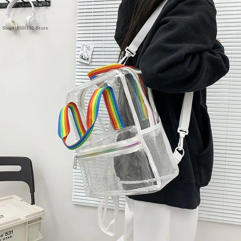Simple Perspective Leisure Travel Commuting Large Capacity Pvc Versatile Handbag Backpack Bag for Women