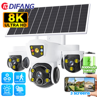 V380 Pro 8K 15MP Wireless WiFi Solar Camera Three Lens Triple Screen 4G Sim Card CCTV Security Camera Outdoor Solar Surveillance
