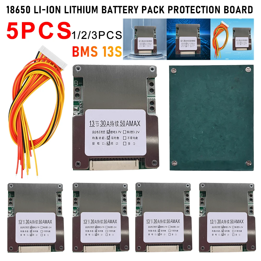 1-5PCS 18650 Li-ion Lithium Battery Pack Protection Board for Electric Car Battery Balance Vehicle BMS 13S 48V Battery PCB Board