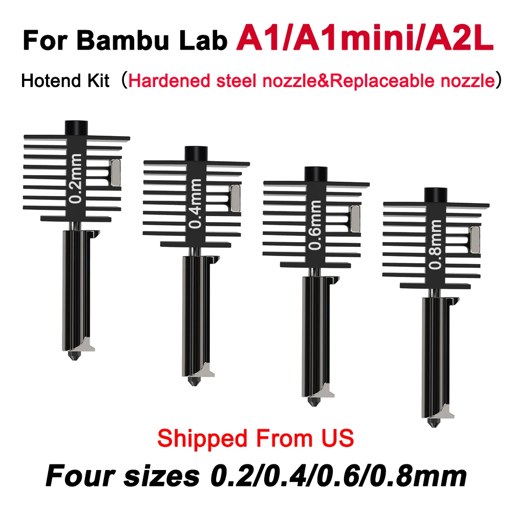 For Lab A1 Hotend Kit Assembly Hardened Steel Nozzle 0.2/0.4/0.6/0.8mm Upgraded Hot End for Lab A1 mini 3D Printer Parts