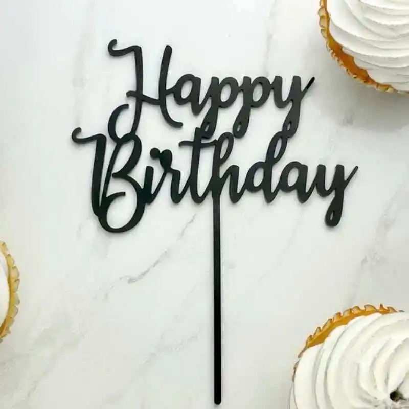 Neuer Einfacher Happy Birthday Cake Topper Dekoration Gold Acryl Kuchenflagge für Geburtstagsparty Kuchendekoration Süße Dessert-Verzierung – Detail 10