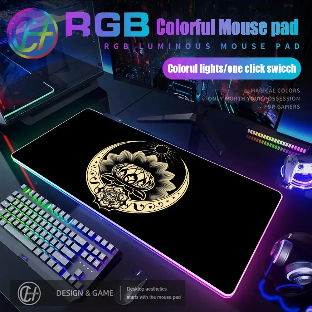2026 New HYBXAXC Mouse Pad RGB Gaming Mouse Pad Desk Mat HD Gamer Large LED Light XXL Black Gold Lotus RGB Mouse Pad
