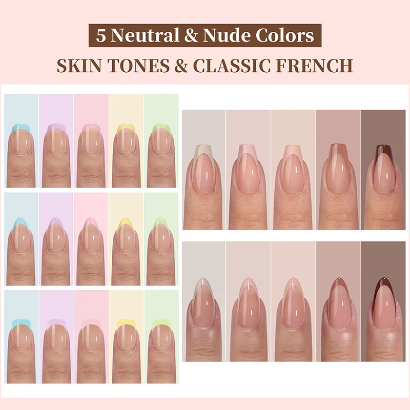 150pcs Almond French Wearing Fake Nails Simple Oval False Nails Press On Nail Multi-size 5 Colors Removable Convenient Fake Nail