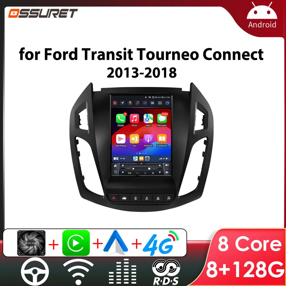 Autoradio Android 13, 9.7 pouces, pour FORD Transit / Tourneo Connect 2013 – 2018, vidéo multimédia de voiture, 4G, 2din, sans fil, Carplay, caméra 360