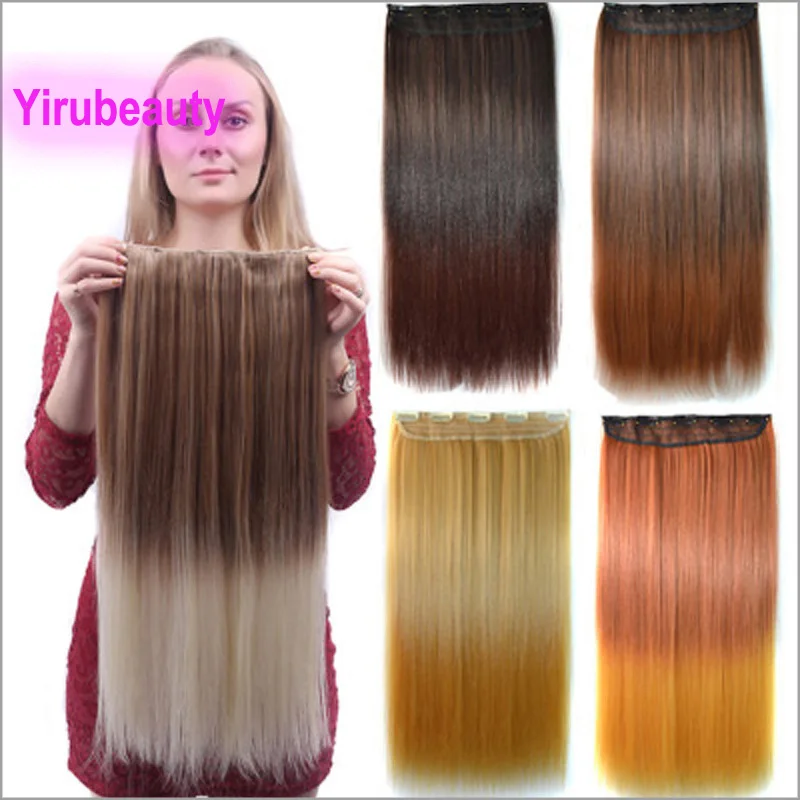 Clip Synthetic Hair Piece Color Gradient Long Straight Hair One-piece Five-clip Hair Piece