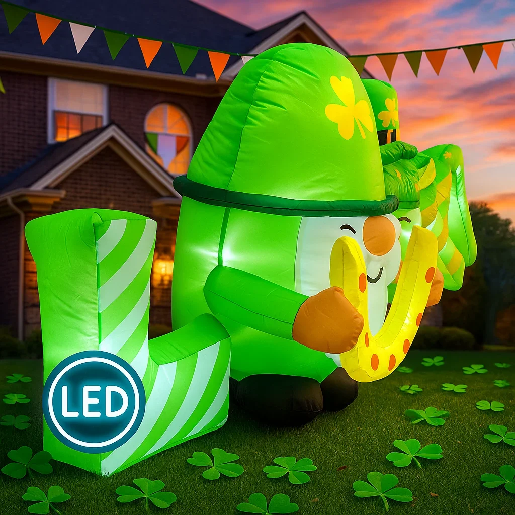 

D 71 1.8M/6FT Inflatable Model St. Patrick's Day Inflatable Outdoor DIY Decoration Lucky Built-in LED Lights Garden Ornament