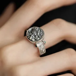 VENTFILLE 925 Sterling Silve Geometry Grass Ring for Women Girl Retro Ethnic Trend Wide DesigJewelry Gift Dropshipping