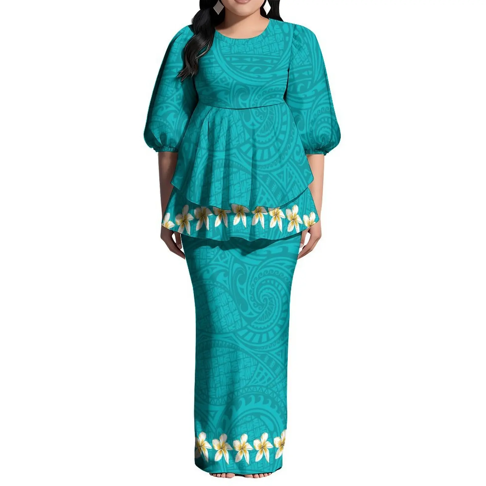 Das neu gestaltete samoanische Polynesian Island Creative Damen-Puletasi-Kleiderset enthält ein Oberteil und ein langes Kleid für große Schüsse