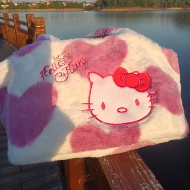 Tas Bahu Mewah Sanrio Hello Kitty Tas Tote Bordir Kartun Y2k untuk Tas Tangan Wanita Ransel Lembut Luar Ruangan Gaya Korea