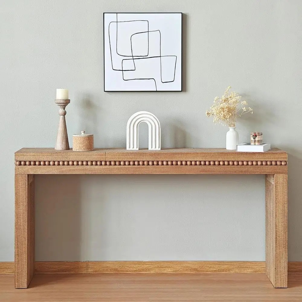 ole Table Long Soa Table Behind Couch with Real Wood Beads Decoration | Retro Entryway Table or Living Room Hallway oyer (64 Inc