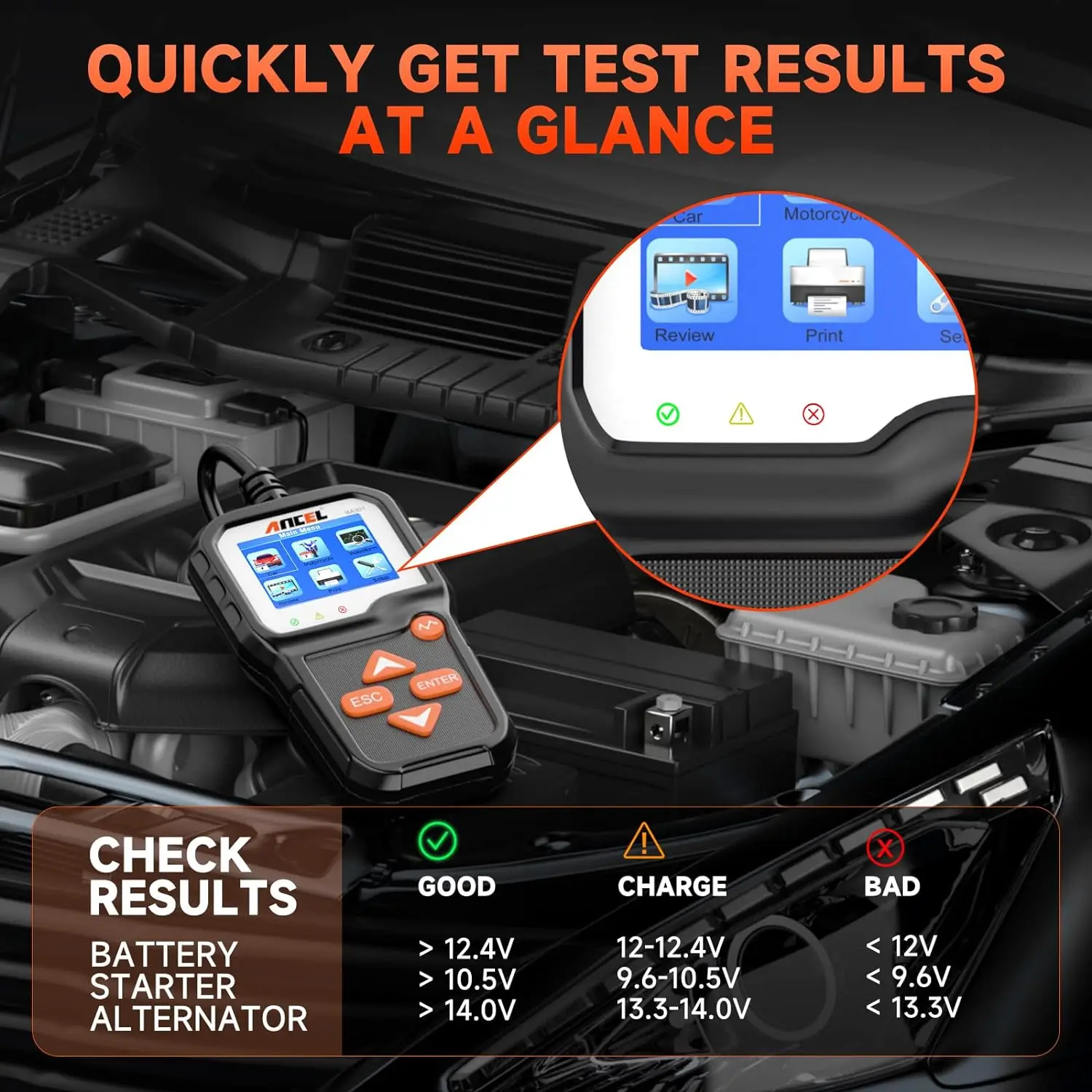 ANCEL BA301 6V 12V Car Battery Tester 100-2000CCA Cranking and Charging System Test Tool Automotive Load Tester Battery Analyzer