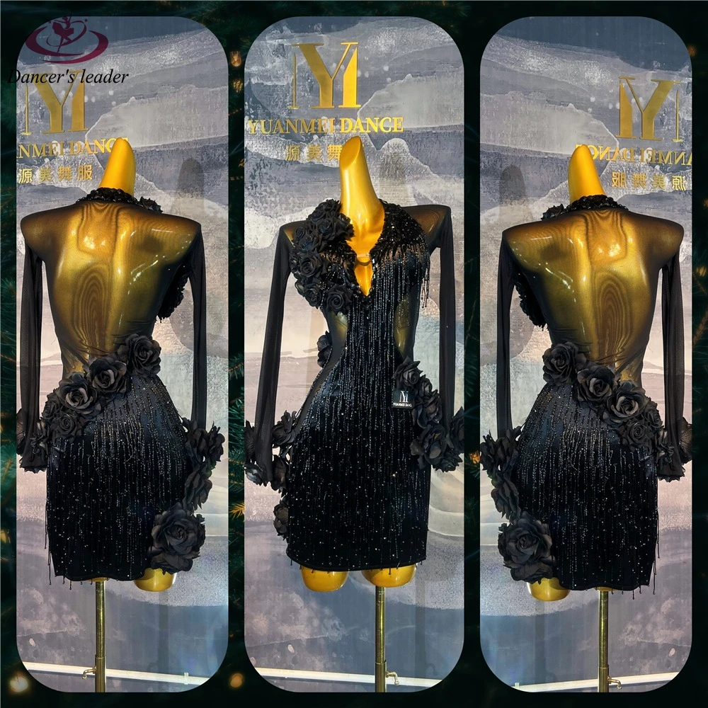 

Latin Dance Competition Suit High-end Custom Art Kao Cha Cha Rumba Flower Suit Rose Flower Sticker Diamond Competition Suit