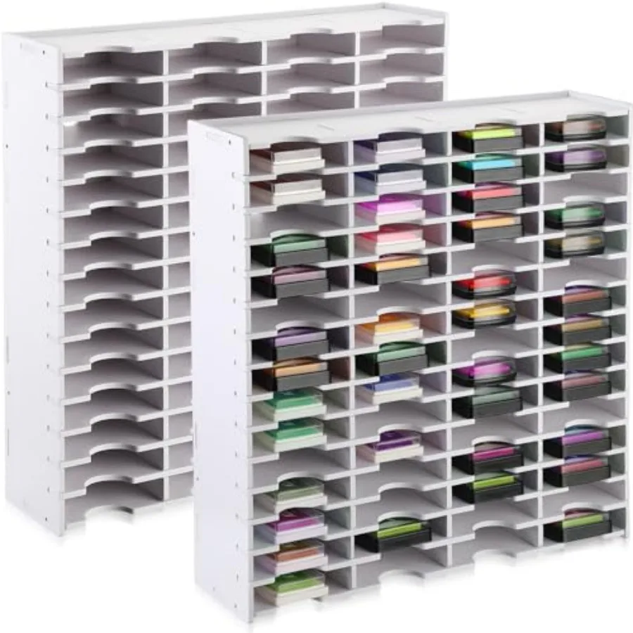 

2 Pack 60 Grids Ink Pad Storage Holder Stamp Organizer, Ink Pad Stamp Holder Storage Rack for Home Office Crafts School Supplie