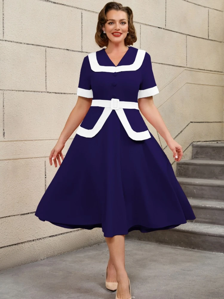 Plus Size Color Block A Line Dress Pink Short Sleeve Flowy Hem Elegant Design Womens Wedding Guest Dresses Summer Fashion 2025