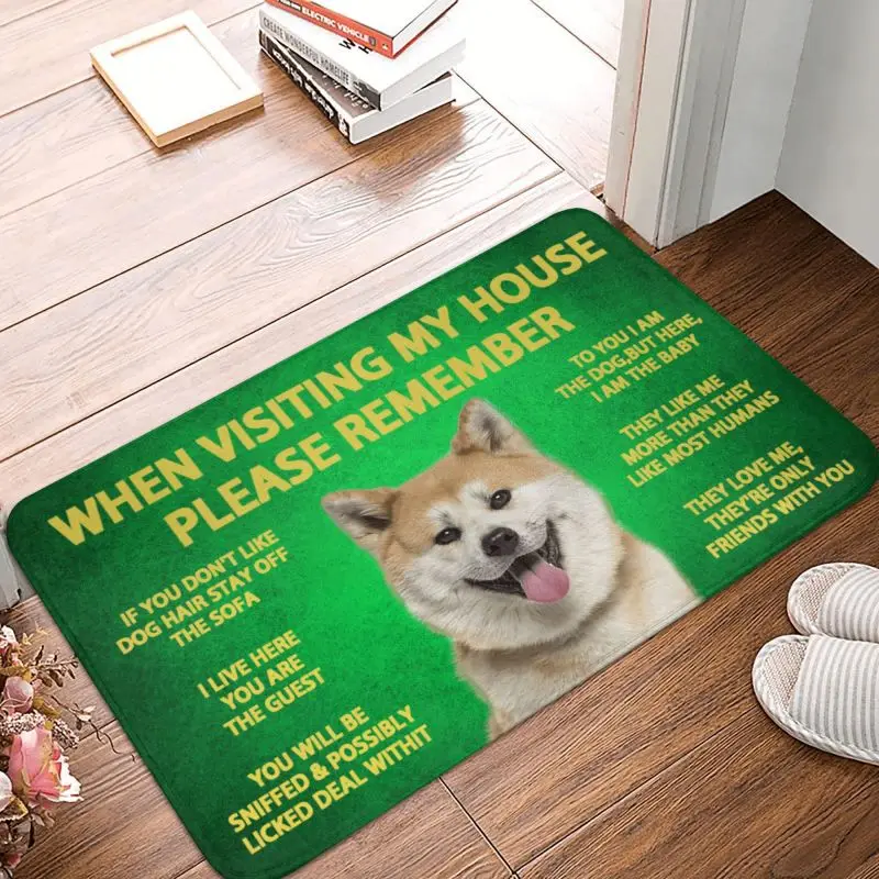 Please Remember Akita Inu Dogs House Rules Doormat Mat Anti-Slip Kitchen Bathroom Toilet Living Room Entrance Rug Carpet 40*60cm