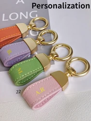 Cumstom Letters French Sheepskin Car Key Chain Women Delicate Leather Pendant High-end Keychain Lovely Leather Rope Key Holder