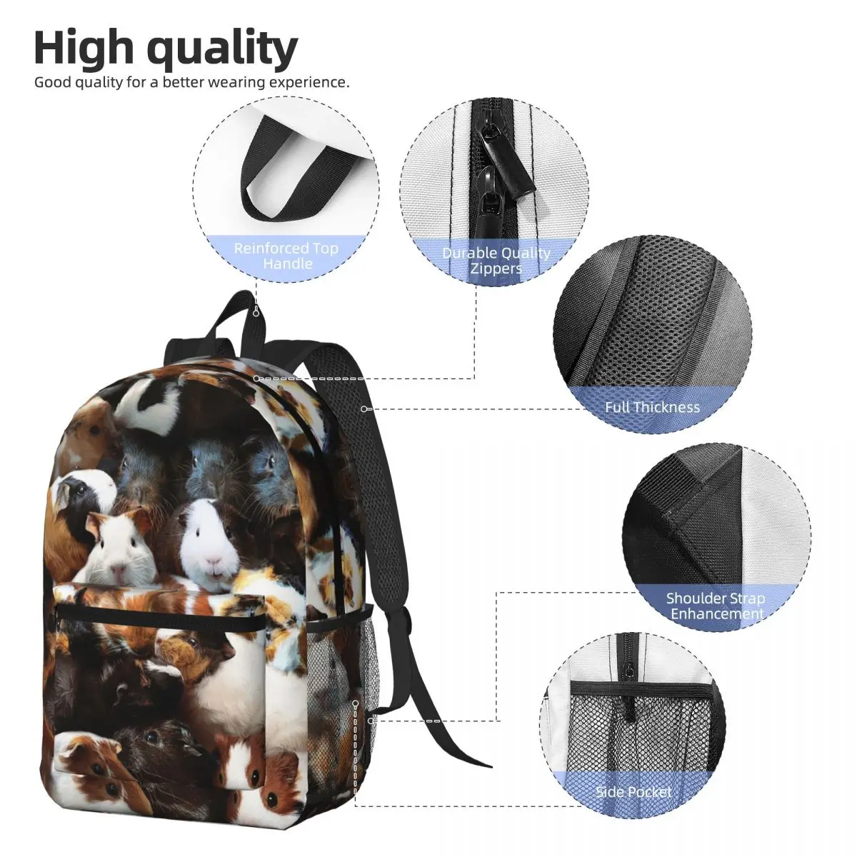 Guinea Pigs Backpack Daypack Large Capacity Boys Girls BookBag School Bag Shoulder Bags for Men Women