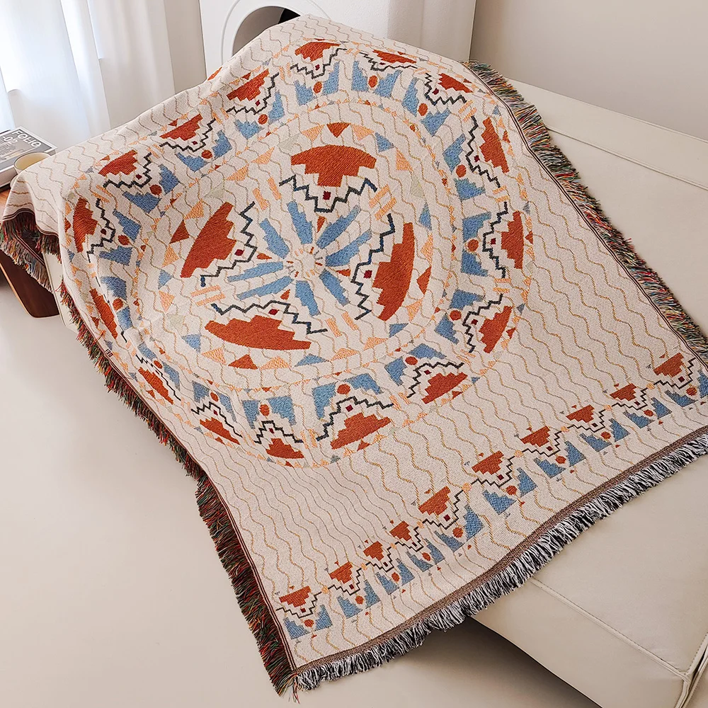 Coperta bohémien, coperta Boho con frangia, arazzo geometrico sud-occidentale coperte intrecciate Vintage, Double-Si