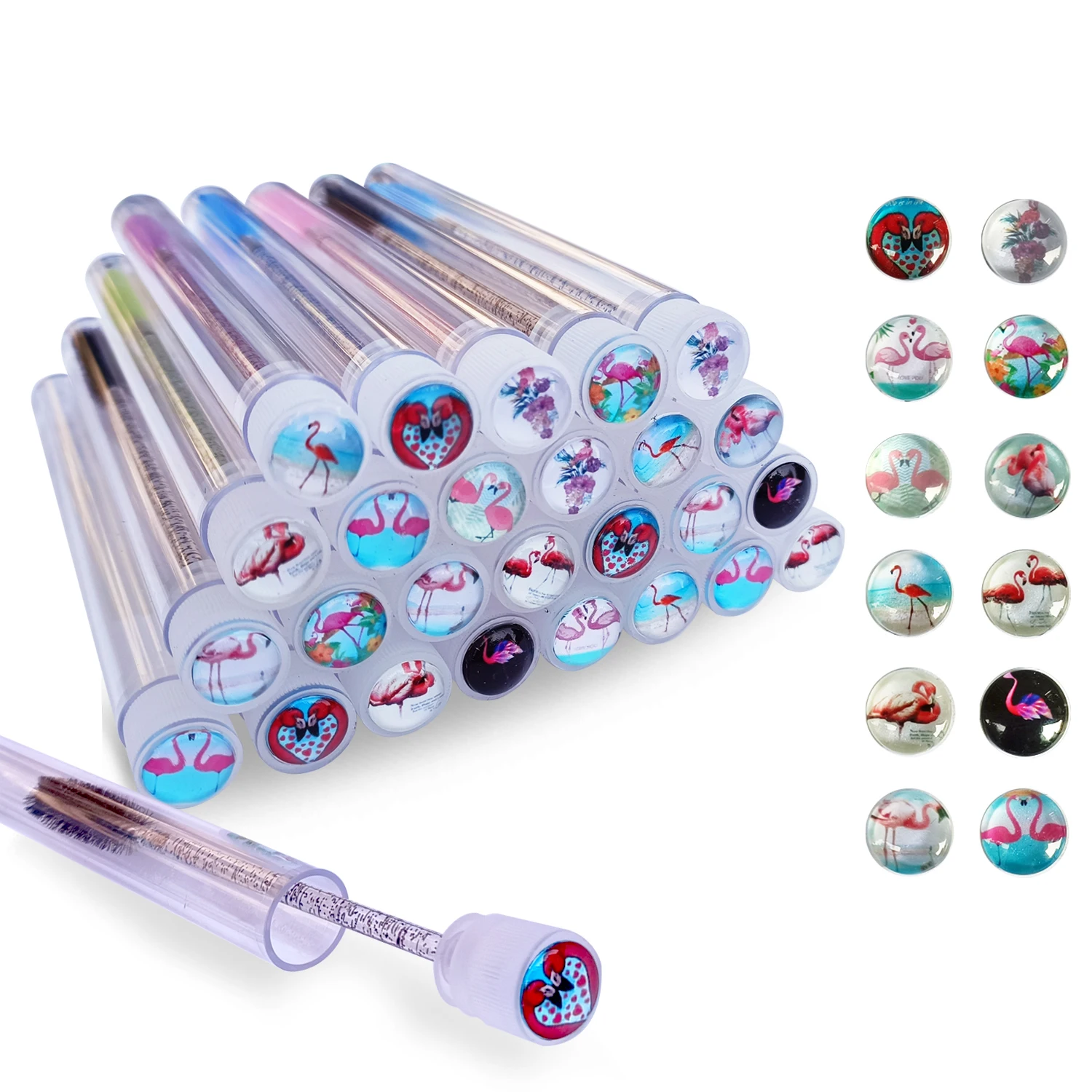 Eyebrow Brush Tube Disposable Flamingo Reusable Eyelash Brush Tube Crystal Eyelash Extension Make up Brushes Mascara Wand