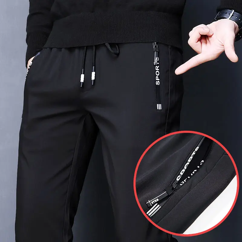 

Thiened Fce Casual Pants Men's Spring Autumn Winter Pure Cotton Spor Loose Large Size Straight Long Trousers