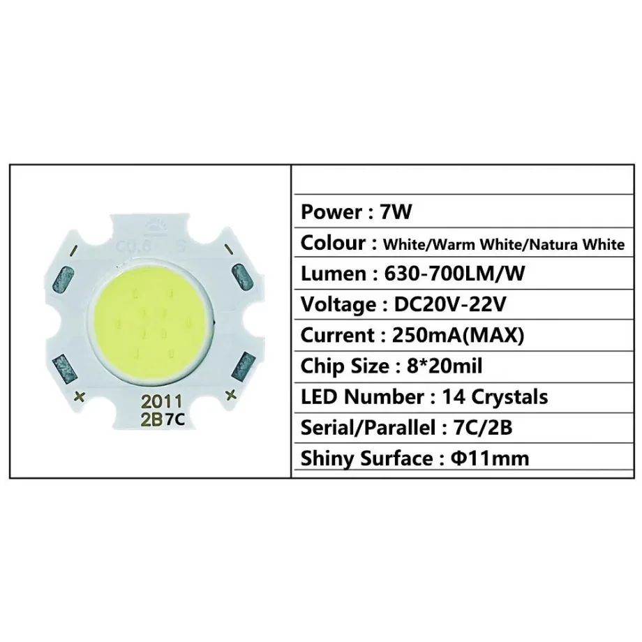 YzzKoo LED Source Chip 3W 5W 7W 10W Super Power LED COB Side 11mm 20mm Light Bulb Light Lamp Spotlight Down Light Lamps White