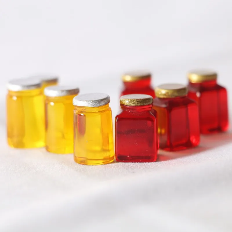 10PCS Mini Strawberry Honey Jam Dollhouse Simulation Decor For DIY Pendant Fake Accessories Miniature Food Simulated Toy Model