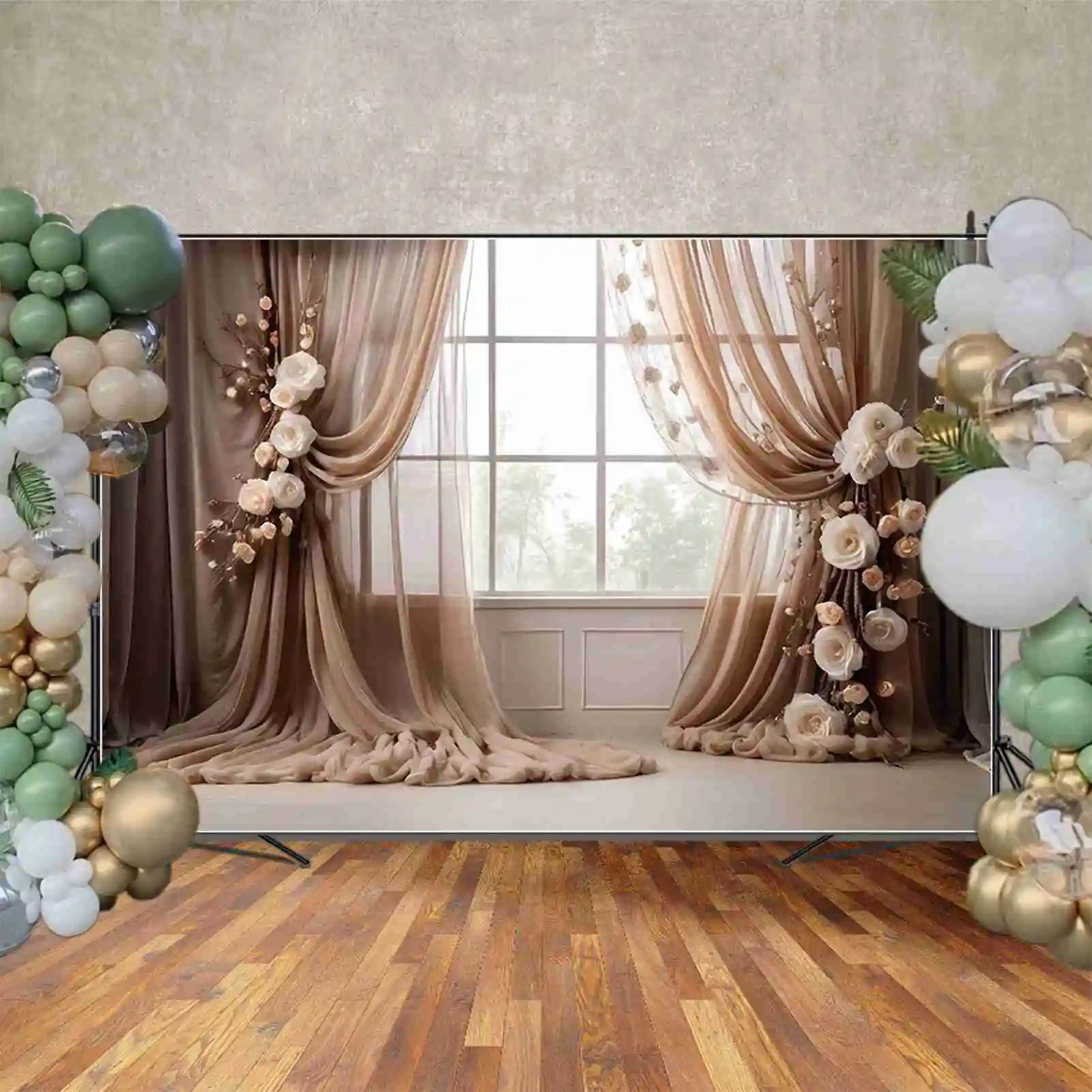 MOON.QG Vintage Wall Birthday Backdrop Women Flower Draping Cloth Bohemian Background Custom Party Decoration Photozone Supplies