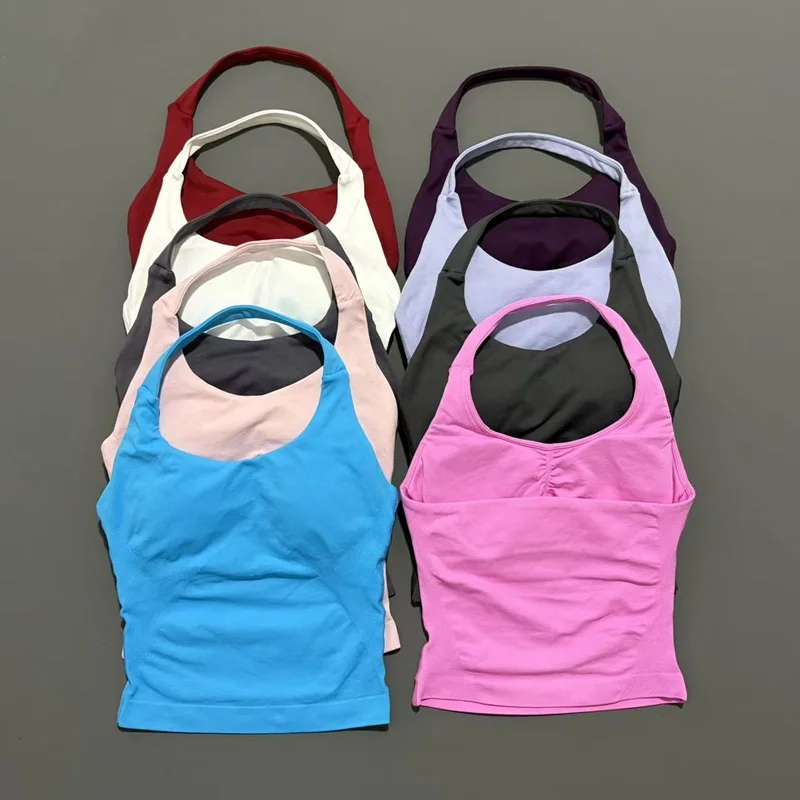 HISTELLO Sports Halter Top Gym Vest Woman Backless Tank Tops Push Up Sport Bra Running Vest Workout Top Activewear Yoga Clothing