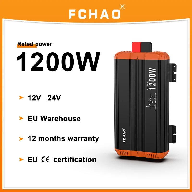 FCHAO 1200W pure sine wave inverter 12v 24v 48v 220v 230v 240V dc to ac solar power inverter car with LCD display for RV