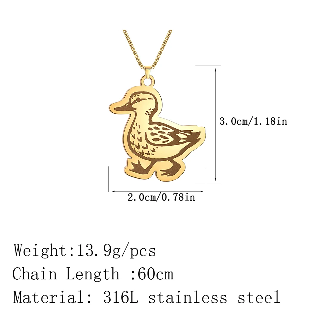 Todorova Cute Duck Pendant Necklace for Women Men Stainless Steel Jewelry Birthday Party Gift