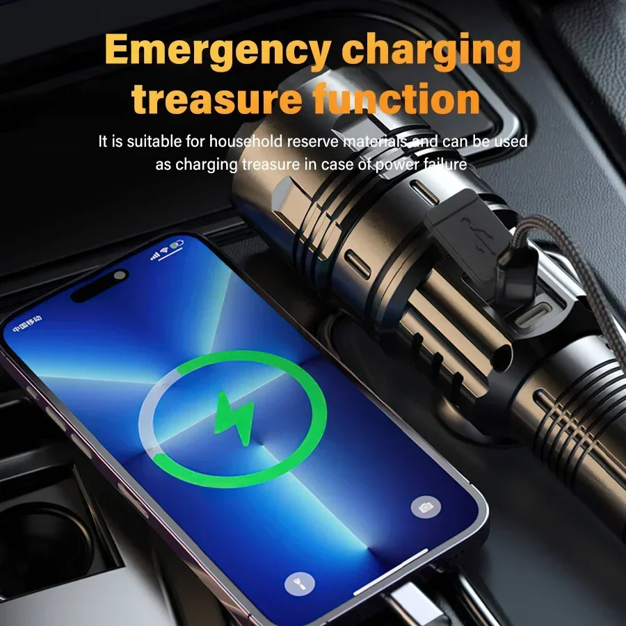 Powerful Rechargeable White Laser Flashlight Built-in Battery High Power LED Tactical Torch Outdoor Long Range Camping Lantern