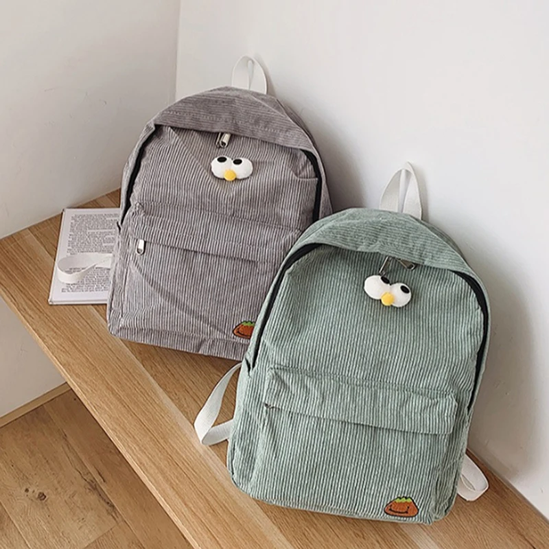 

Korean version of the college style schoolbag, large-capacity corduroy backpack, junior high school schoolbag, women's outdoor