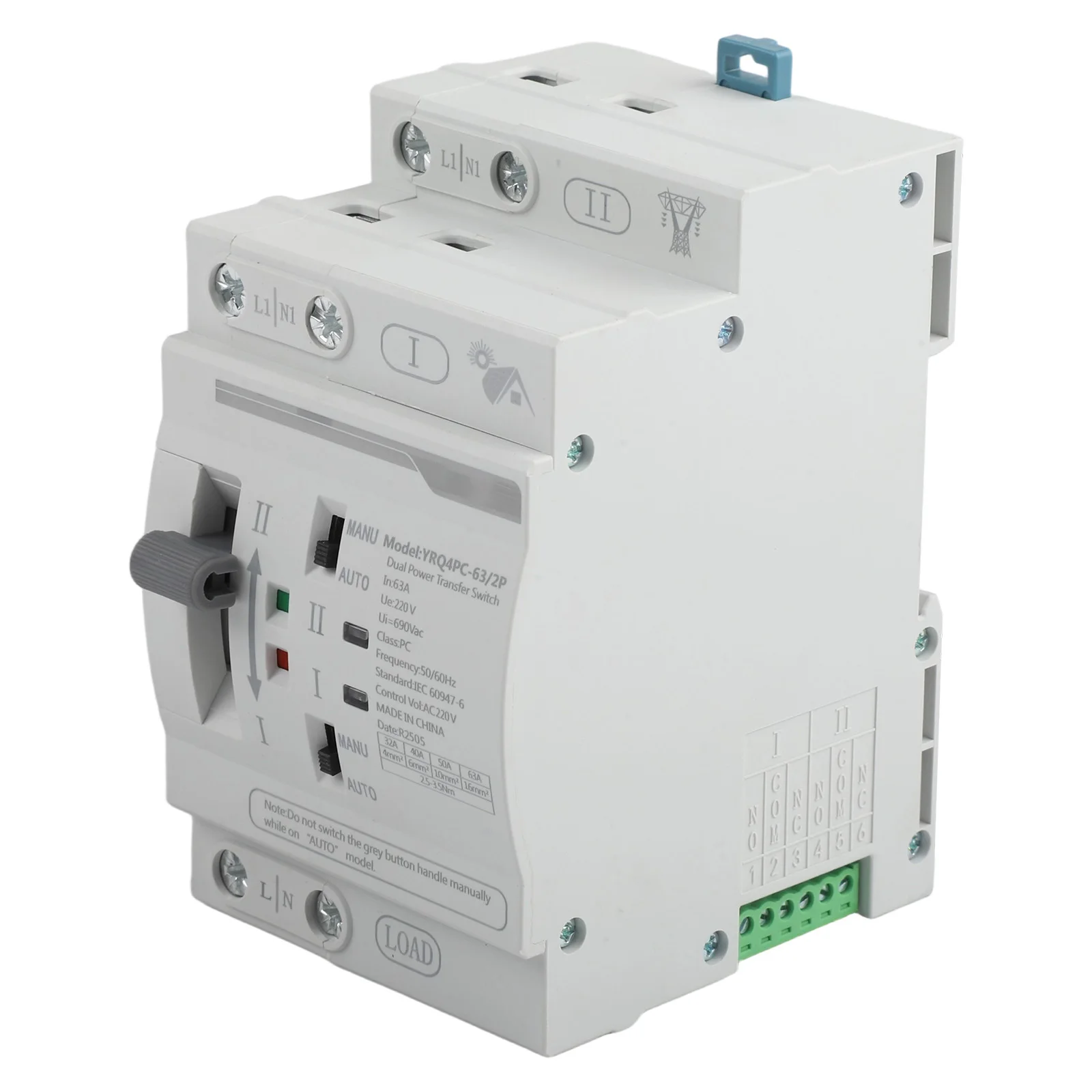 63A Power Switch Automatic Transfer Switch Power Outage Solution Flexible Operation Modes High Temperature Resistance