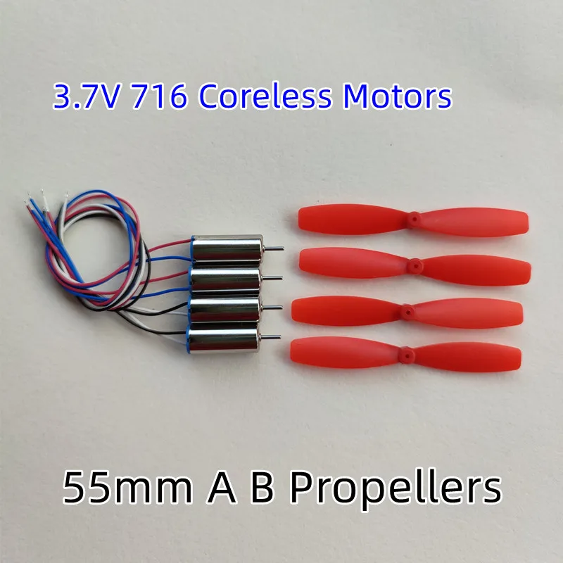 

55mm Props A B 7mm*16mm CW+CCW Mini Coreless Motor Shaft OD 1mm DC 3.7V High Speed Micro 716 Motor RC Drone Quadcopter Engine