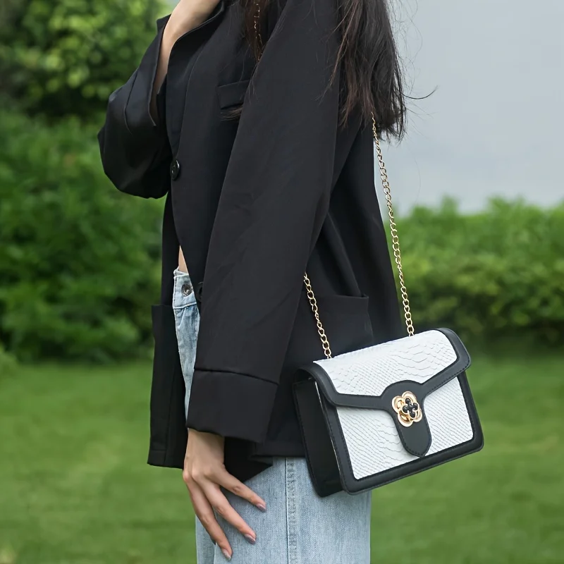 Snakeskin Print Crossbody Bag, Luxury Textured Shoulder Bag, Women's Trendy Handbag & Purse