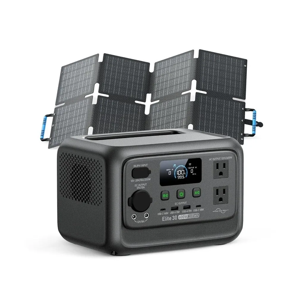 

Solar Generator Elite 30 V2 with 60W Solar Panel (Ships Separately), 288Wh LiFePO4 Portable Power Station, 600W AC, Customized