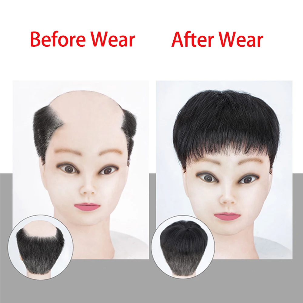 Men\'s Invisible Knot Natural Hairline Men Toupee 100% Human Hair Front Toupee Thin Skin Men Toupee Hair Replacement Hair Line