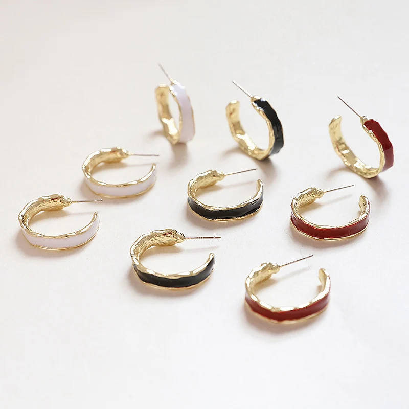 2pcs Irregular Semicircle C-shaped Alloy Drip Oil Diy Handmade Jewelry Earrings Material 925 Silver Needle Accessories