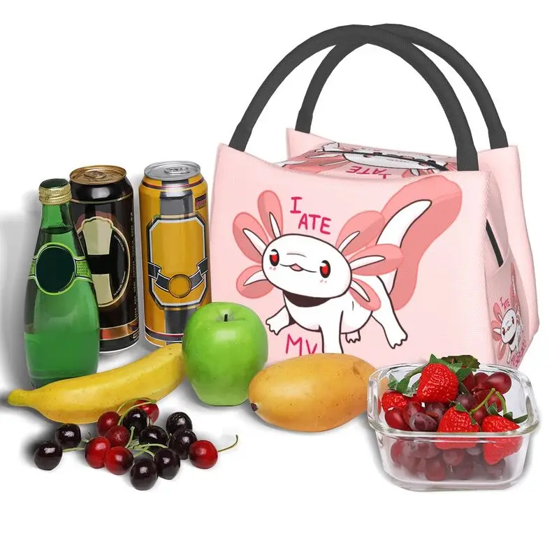 Custom Axolotl Baby Pink Lunch Bag Women Cooler Thermal Insulated Lunch Box for Picnic Camping Work Travel