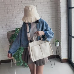 Women Tote Bag Casual Canvas Large Capacity Shopping Female Crossbody Schoolbags Solid Shoulder Shopper Bags For Women Handbag