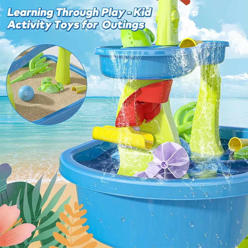 Tavolo da acqua con sabbia a 3 livelli per bambini con accessori per giocattoli d'acqua Tavolo da acqua estivo per i più piccoli Regalo di giocattoli da spiaggia per piscina da giardino all'aperto