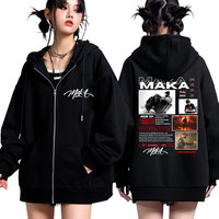 Rapper Maka Tour Print Zip Up Hoodie Men Women Fashion Popular Vintage Cardigan Sweatshirt Fleece Casual Loose Jacket Streetwear