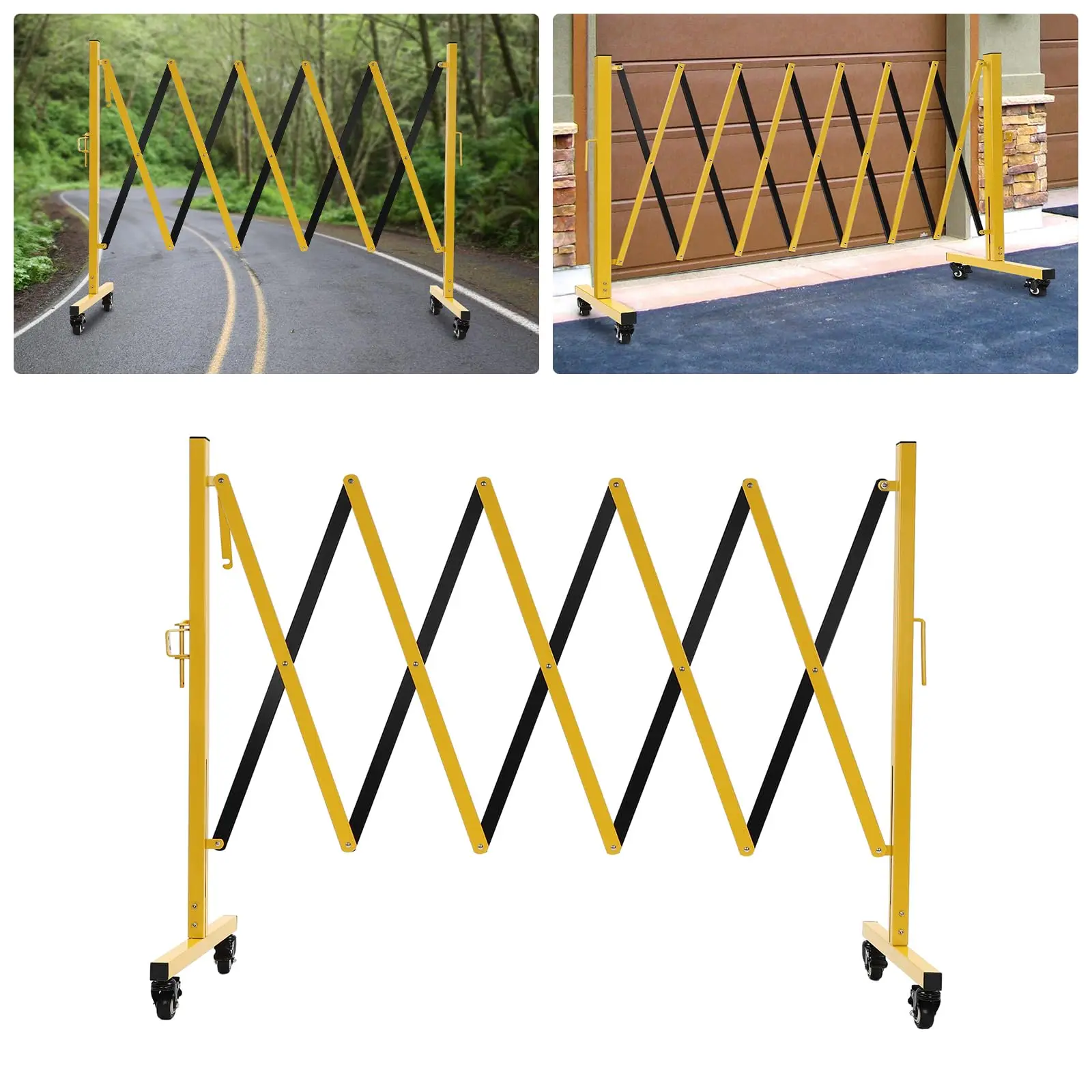 8.2 * 3.36フィート拡張可能な金属バリアゲート、4つのキャスター付きモバイルバリアゲート、高さ40インチの調節可能なトラフィックフェンス、Foldi