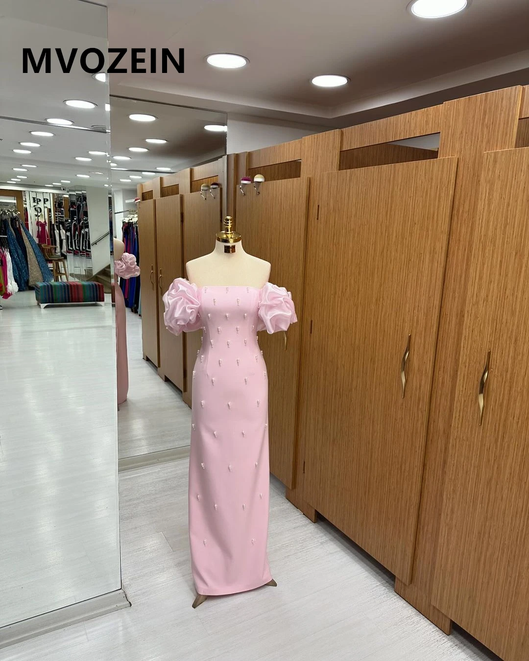 Charming Pink Off The Shoulder Prom Dresses 2024 Satin Evening Dresses Long Pearl Beaded Party Dress Formal Occasion Dresses
