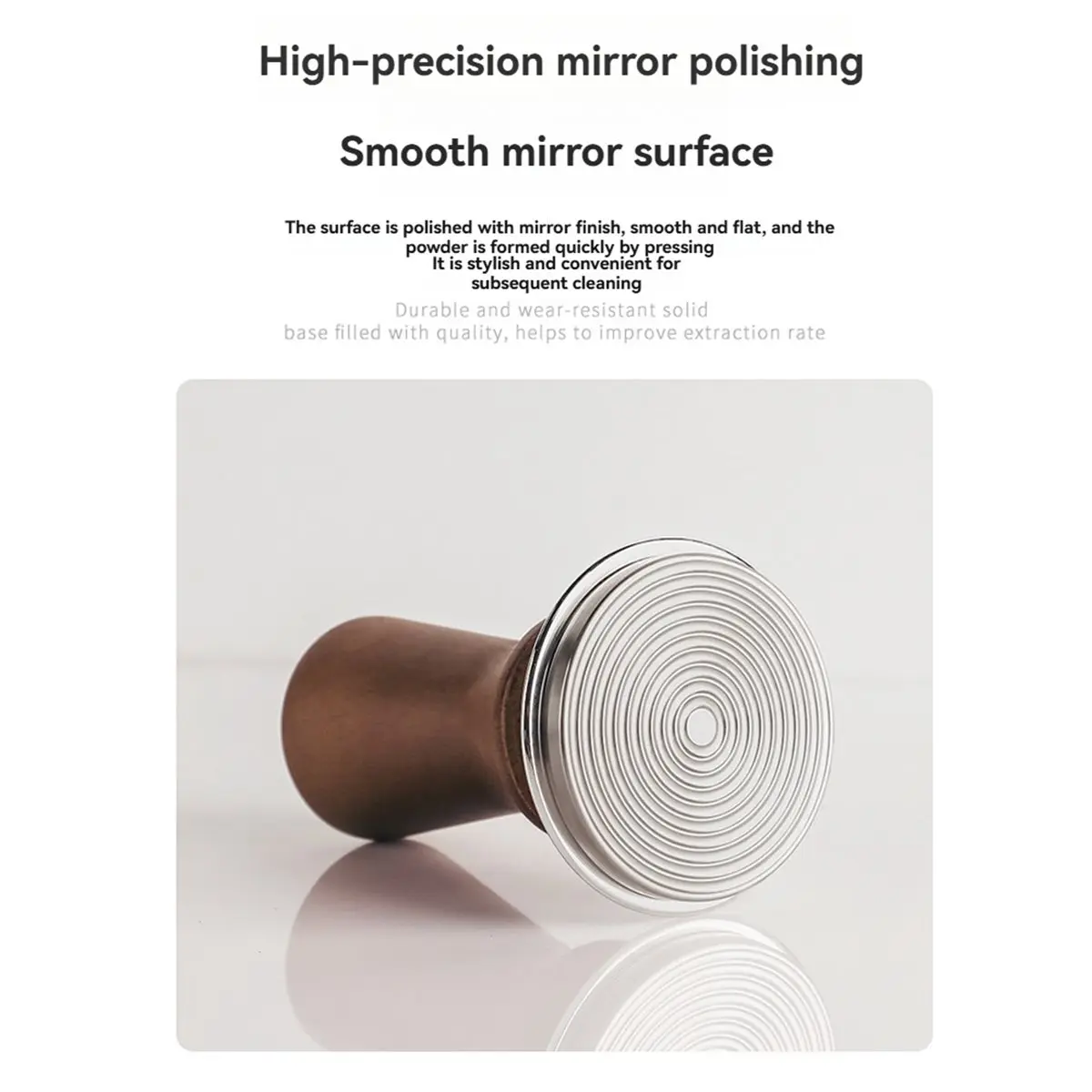 Pilon à café avec manche en bois, base en acier inoxydable, outil de pression pour la préparation du café, 53 mm