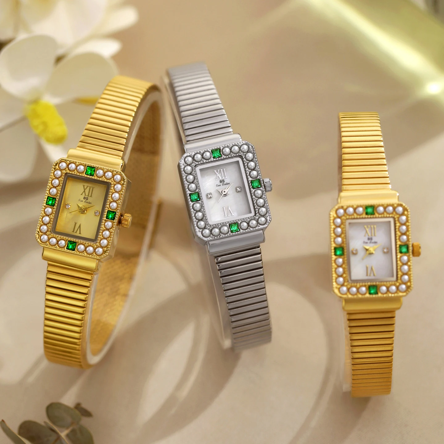 Original BS Women Watches Luxury Stainless Steel Gold Vintage Watch Women Fashion Square Quartz Wristwatches Ladies Gifts