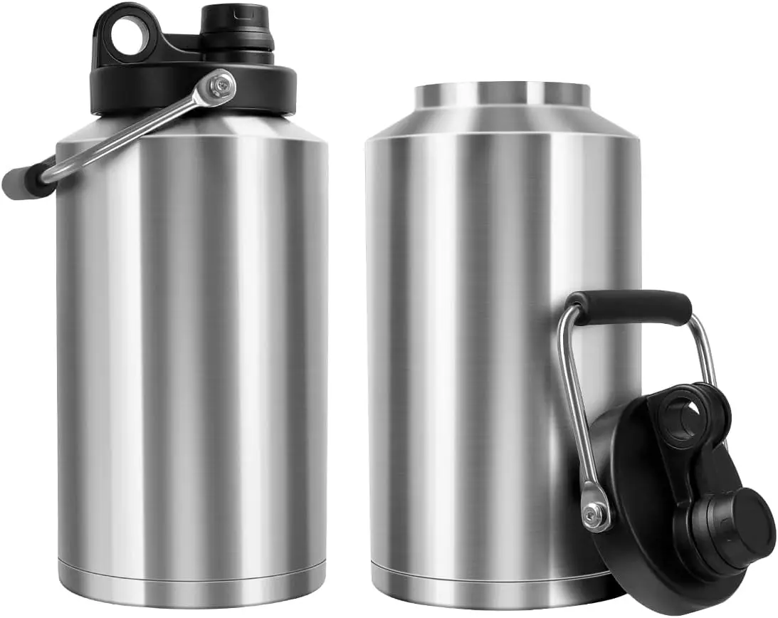 

Insulated Water Bottle, 2 Pack, 1 Gallon Jug with Handle, 128 oz Stainless Steel Large Water Bottle Wide Mouth Double Vacuum for