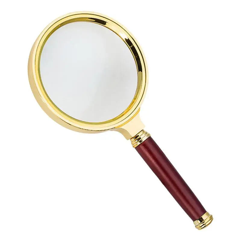 10X Handheld Magnifier With Wooden Handle 60mm Magnifying Glass Retro  for Home Learning Reading