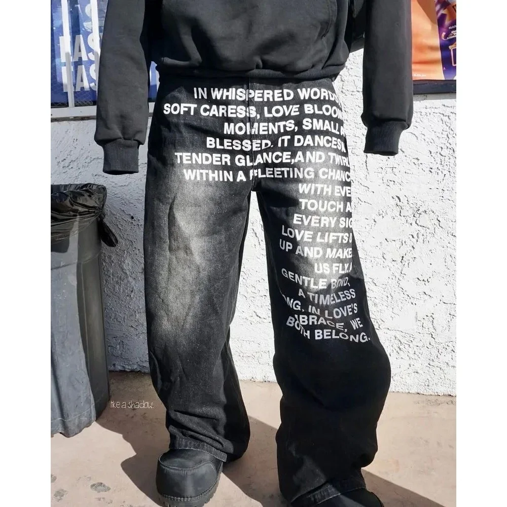 

Мужские джинсы в американском ретро-стиле с узором, персонализированные, приталенные, из нелиняющего полиэфирного волокна, нейтральные, с завязками на талии